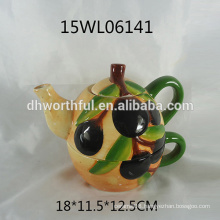 Ceramic teapot and cup set with olive pattern for wholesale